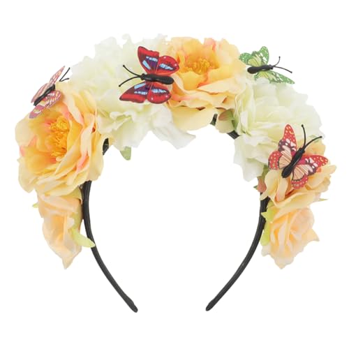 ERINGOGO Halloween Flower Crown Headband mit Realistischen Schmetterlings und Blumenmotiven Leichter Vintage Haarreif Mexikanischer Stil für Halloween Cosplay und Themenpartys von ERINGOGO