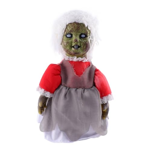 ERINGOGO Halloween Gruselige Stimmeingesteuerte Induktionspuppe mit Leuchtenden Augen und Automatischem Laufen Horror Dekofigur für Halloween Party und Spukhaus ohne Batterie Bekleidet von ERINGOGO