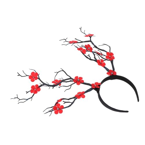 ERINGOGO Halloween Haarreif mit Realistischem Geweih und Kleinen Roten Blüten Leichtes Party Kopfschmuck Accessoire für Damen Perfektes Halloween Festival und Cosplay Zubehör von ERINGOGO