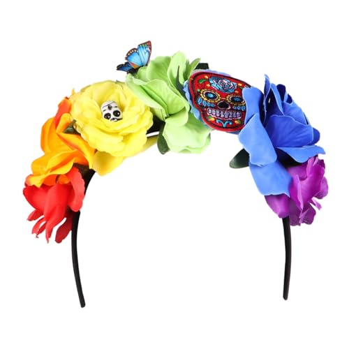 ERINGOGO Halloween Haarreif mit Rosen und Totenkopf Buntes Blumenhaarband für Damen Party und Festival Kopfschmuck Geeignet für Halloween Kostüm und Fotoshootings von ERINGOGO
