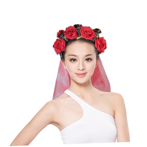 ERINGOGO Halloween Haarschmuck Damen Rotes Rosen Totenkopf Stirnband für Halloween Cosplay Party Kostüm Kopfstück für Frauen Mädchen ERINGOGO Halloween Haarschmuck Damen Rotes Rosen Totenkopf Stirnband für Halloween Cosplay Party Kostüm Kopfstück für Frauen Mädchen von ERINGOGO
