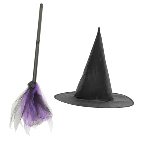 ERINGOGO Halloween Hexenhut mit Breiter Krempe und Verstellbarem Besenstiel Leichtes Teiliges Hexen Kostümzubehör für Party Bühne und Karneval Inklusive Abnehmbarem Besen und Klassischem ERINGOGO Halloween Hexenhut mit Breiter Krempe und Verstellbarem Besenstiel Leichtes Teiliges Hexen Kostümzubehör für Party Bühne und Karneval Inklusive Abnehmbarem Besen und Klassischem von ERINGOGO