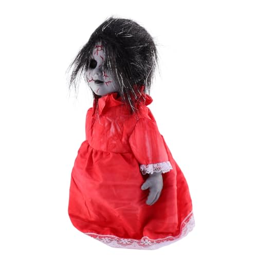 ERINGOGO Halloween Sprachgesteuerte Gruselpuppe mit Leuchtenden Augen und Laufender Funktion Horror Requisite für Spukhaus Party Dekoration Elektrische Halloween Deko ohne Batterie von ERINGOGO