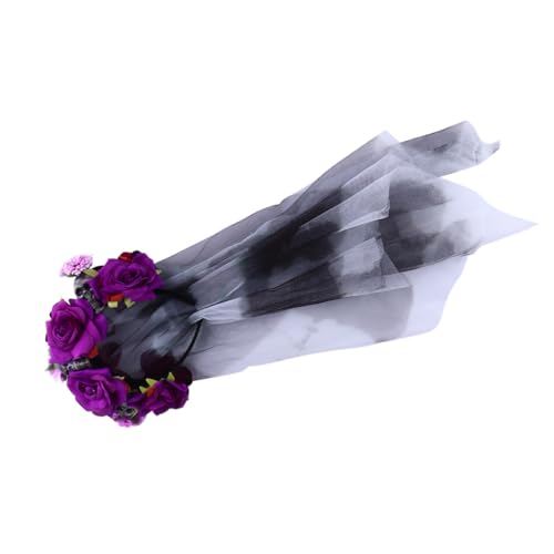 ERINGOGO Halloween Stirnband mit Totenkopf und violetten Rosen Leichter Kopfschmuck für Halloween Kostüm Bequemer Haarkranz für Party Foto und Festtags Accessoire von ERINGOGO