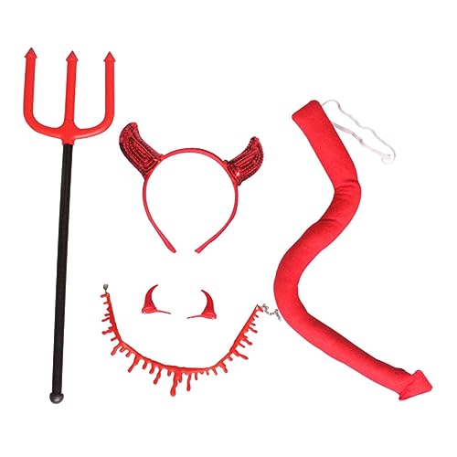 ERINGOGO Halloween Teufel Kostüm Set Teilig mit Verstellbarem Horn Stirnband Haarclips und Halskette Leichtes Hautfreundliches Material für Party Cosplay und Festliche Anlässe von ERINGOGO