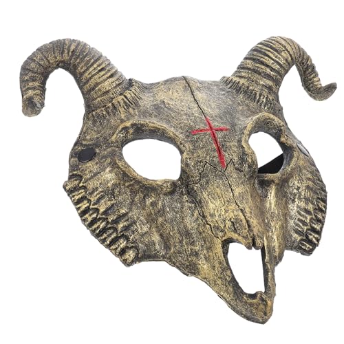 ERINGOGO Halloween Tierkopf Maske aus PU Goldene Ziegen Schädel Gesichtsdekoration für Karneval Cosplay Party und Halloween Kostüm Gruselige Party Requisite für Erwachsene von ERINGOGO