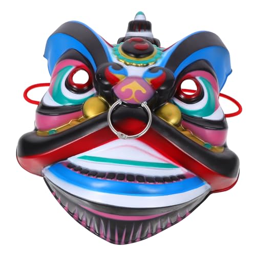ERINGOGO Handgefertigte Chinesische Löwenmaske aus Robustem Kunststoff Bunte Tanzmaske mit Elastischem Band für Erwachsene für Halloween Cosplay Bühnenauftritte und Dschungel-partys von ERINGOGO