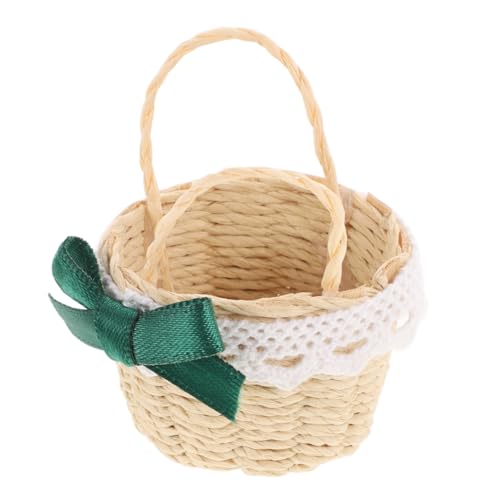 ERINGOGO Handgewebter Miniaturkorb aus Bambus Leichter Tragbarer Flechtkorb für Puppenhausdekoration Mini Hauszubehör Rustikales Design für Miniaturszenen und Fotorequisiten von ERINGOGO