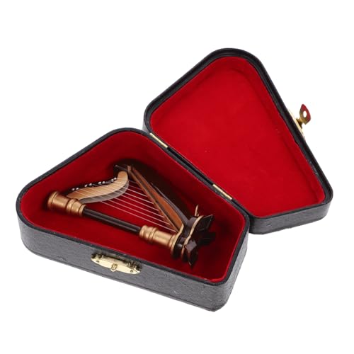 ERINGOGO Miniatur Holz Harfe Mit Etui Musikinstrument Modell Für Puppenhaus Heimdekoration Sammler von ERINGOGO
