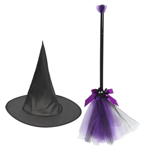 ERINGOGO Hexenhut und Halloween-besen Leichter Oxfordstoff Bequem Tragbar Langlebig für Hexen-cosplay und Fasching Einstellbare Einheitsgröße Perfektes Party-accessoire für Kreative Fotos von ERINGOGO