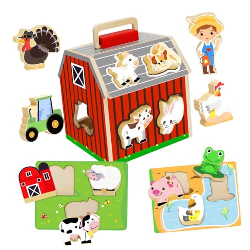 ERINGOGO Holz Bauernhof Puzzle Lernspielzeug aus Natürlichem Holz Montessori Sortierspiel für Kleinkinder Fördert Kognitive Entwicklung und Motorische Fähigkeiten von ERINGOGO