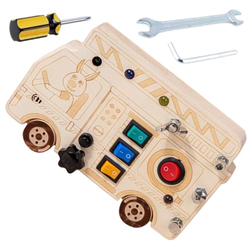 ERINGOGO Holz Busy Board Lernspielzeug mit Rot Grün Lichtfunktion Montessori Motorikbrett zur Feinmotorik und Hand Auge Koordination für Kleinkinder Pädagogisches für Selbstständiges von ERINGOGO