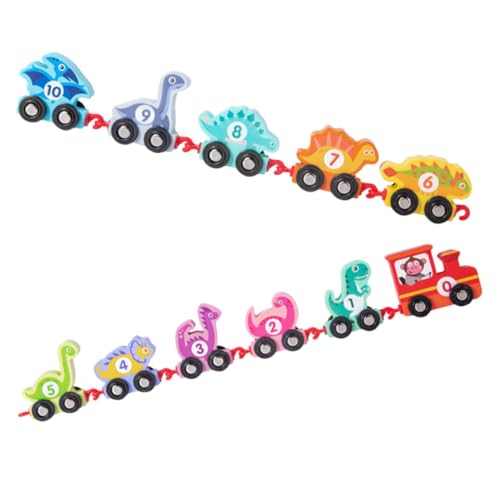 ERINGOGO Holz Dinosaurier Zahlenzug Set Lernspielzeug Bunte Cartoon Tiere Frühe Bildung Motorisches Training Pädagogisches Zugspielzeug für Ab Jahren von ERINGOGO