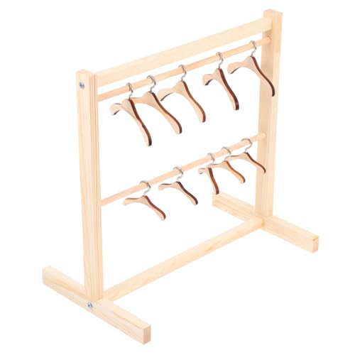 ERINGOGO Holz Kleiderständer für Puppenkleidung mit Hölzernen Puppenkleiderbügeln Doppellagiger Puppenkleiderhalter für Puppenhaus Praktische Aufbewahrung und Präsentation von von ERINGOGO