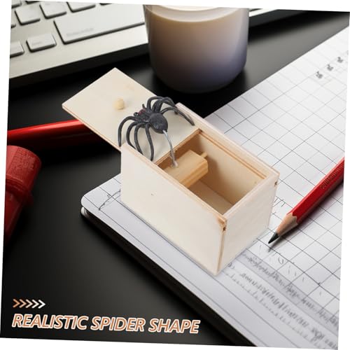 ERINGOGO Holzbox mit Realistischer Spinne Trickspielzeug Lustiger Scherzartikel für April Fools Halloween Dekoration Handgefertigte Streichbox Gruseliges Spaßgeschenk für Erwachsene und von ERINGOGO