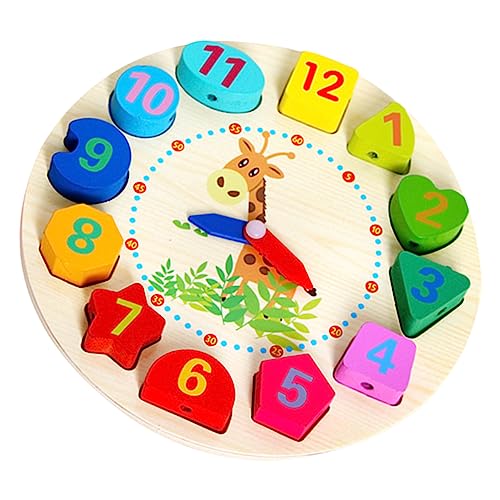 ERINGOGO Holzperlen Uhr Für Kleinkinder Lernuhr Mit Formen Und Pädagogisches Holzsortieruhr Für Jungen Farben Und Formen Zu Lernen von ERINGOGO