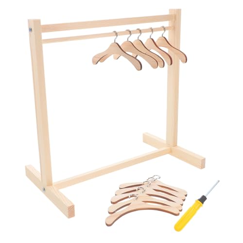 ERINGOGO Holzpuppen Kleiderständer Miniatur mit Kleiderbügeln Einzelschicht Puppenkleiderhalter für Puppenhaus Zubehör zum Organisieren und Präsentieren von Kleidern von ERINGOGO