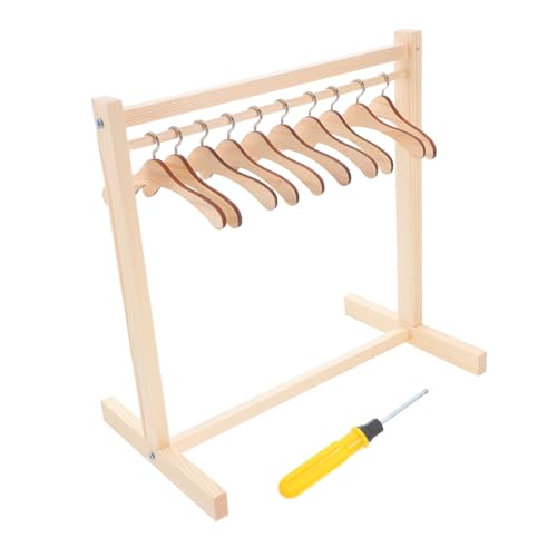 ERINGOGO Holzpuppen Kleiderständer mit Schraubwerkzeug Rutschfester Garderobe für Puppenhaus Stabile Kleiderbügel Puppenkleider Aufbewahrung Zubehör von ERINGOGO