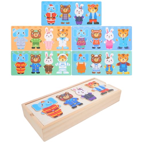 ERINGOGO Holzpuzzle für Tier Dress up Puzzle Pädagogisch Fördernd Kreatives Lernspielzeug Sicher und Glatt für Vorschule und Kinderzimmer von ERINGOGO