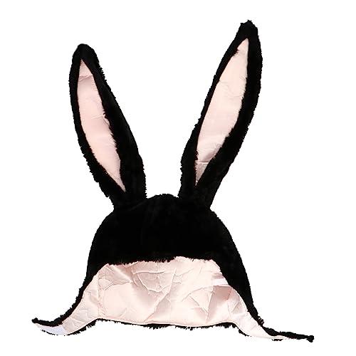 ERINGOGO Kaninchen Kopfbedeckung Hasenohrenkappe Häschen-Kostümmütze Hasenohren Stirnband Tierkostüm Hut Kaninchenmütze Kaninchen-Cosplay Hasen-Cosplay Hasenohren Cosplay Plüsch Schwarz von ERINGOGO