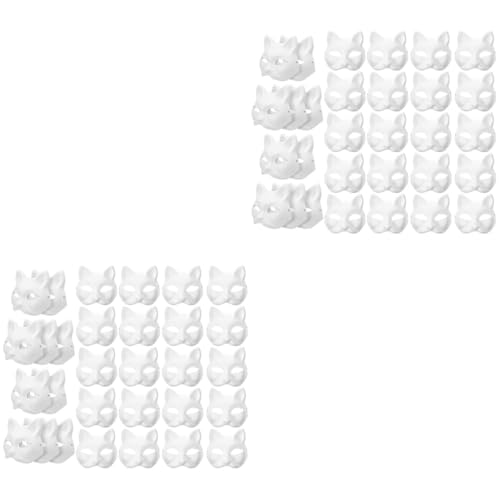 ERINGOGO Katzen-Therian-Maske: 60 Stück Fuchs-Maske Weiße Katzenmasken Leere Tier-Anziehmasken Unbemalte Fuchs-Wolf-Maske Diy-Weiße Papiermaske Für Karneval Maskerade Party Kostüm von ERINGOGO