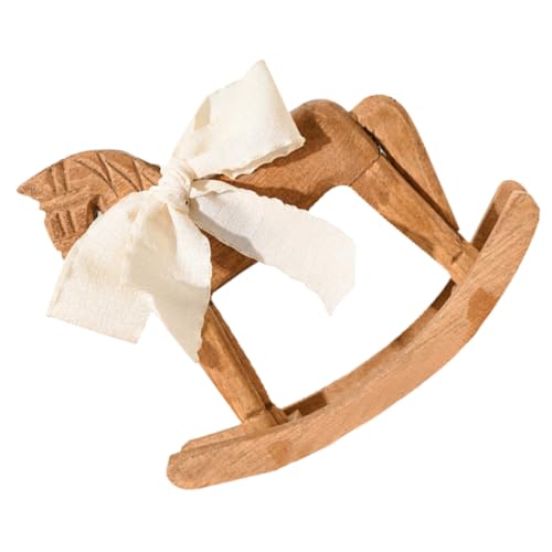 ERINGOGO Kiefernholz -schaukelpferd Deko Farmhouse Horse Ornamente Wooden Rocking Horse Figurine Holzornamente Holz Rockiger Pferdebasteln Altes Schaukelpferd Light Brown Schleife von ERINGOGO