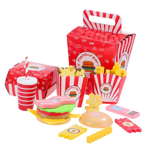 ERINGOGO Kinderküche Holzspielzeug Set Simulations Fast Food mit Hamburger und Pommes Sicheres Langlebiges Küchenspielzeug für Pädagogisches Rollenspiel Zubehör von ERINGOGO