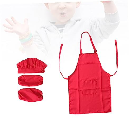 ERINGOGO Kochset mit Schürze Kochmütze und Ärmelschoner Mittlere für Jahre Rotes Dickes und Glattes Stoffmaterial zum Kochen Backen Malen und Rollenspiel von ERINGOGO