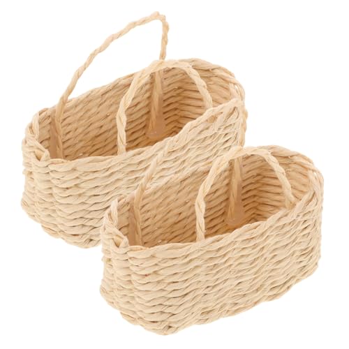 ERINGOGO Korbpuppenhaus Kleiner Korb Korb Puppenhaus Korb Einkaufskorb puppenhaus deko Picknick Mini Puppenhaus-Blumenarrangement puppenhaus einkaufskorb Gras Beige von ERINGOGO