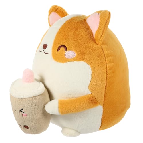 ERINGOGO Kuscheltier Corgi Mit Milchtee Design Süßes Plüschspielzeug Für Für Kreative Deko Für Wohnzimmer Und Schlafzimmer Für Kuschelige Stunden von ERINGOGO