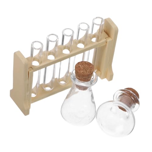 ERINGOGO Labor Set mit Mini Reagenzgläsern Stabilem Holzständer Realistische Puppenhaus Wissenschafts Ausrüstung für Kreative Dekoration und Pädagogische Experimente von ERINGOGO