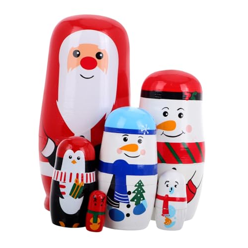 ERINGOGO Lagige Weihnachts-russische Holz-Nesting-Puppen Dekorative Stapelbare Russische Figuren Kreative Weihnachtsdekoration Sicheres Holzspielzeug Geschenkidee von ERINGOGO