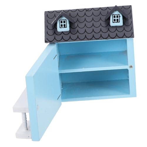 ERINGOGO Maßstab Bemaltes Kleines Haus mit Blauem Wand und Grauem Lebensechte Miniatur Dekoration für Tisch Schrank und Kinderzimmer Detailreiche Handwerkskunst von ERINGOGO
