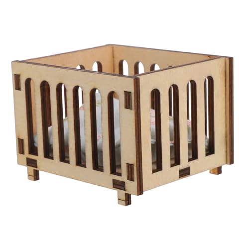 ERINGOGO Maßstab Holz Krippe mit Bettwäsche Miniatur Babybett Puppenhausmöbel Tragbar Pflegeleicht für DIY Szenen und Puppenhausdekoration von ERINGOGO