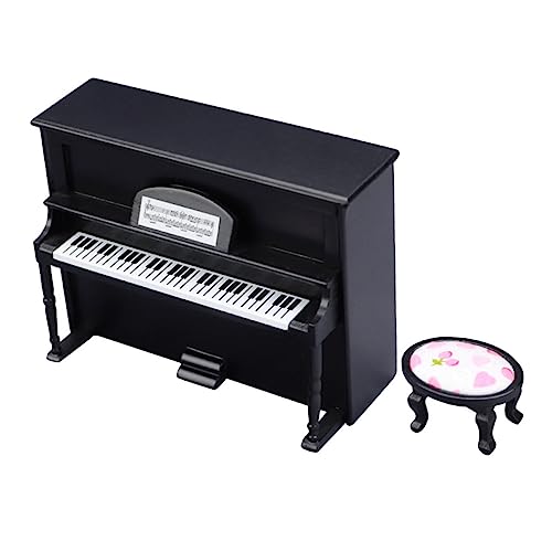 ERINGOGO Maßstab Puppenhaus Zubehör Schwarzes Miniatur Klavier mit Hocker Handwerkskunst Glatte Oberfläche als Mini Haus Ornament und Szene Schmuck von ERINGOGO