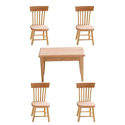 ERINGOGO Maßstab Teiliges Kleines Esszimmer Zubehör Miniatur Eichenholz Tisch und Stühle Kindgerechte Mini Holzstühle für Puppenhaus Dekoration von ERINGOGO