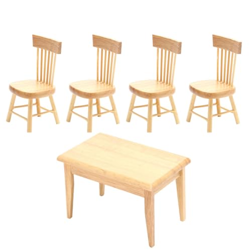ERINGOGO Maßstab Tisch Stuhl Set Langlebig Detailreich als Dekoration und Geeignet für Puppenhaus Wohnzimmer Zubehör von ERINGOGO