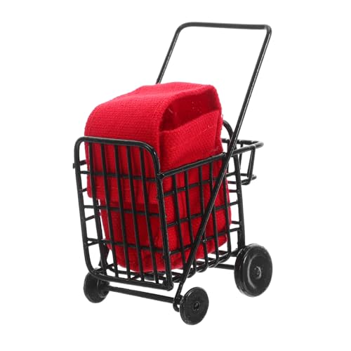 ERINGOGO Metall Schwarz Robuster Mini Supermarkt Wagen Mit Rädern Vielseitig Für Puppenhaus Küche Und Junge Mädchen Rollenspiel Kompakt Tragbar Puppenzubehör von ERINGOGO