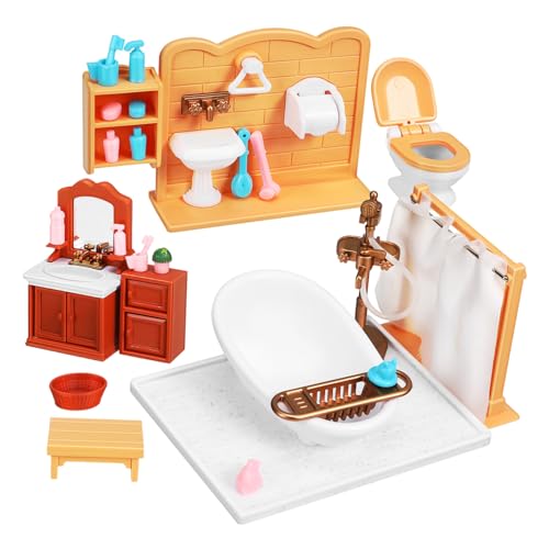 ERINGOGO Mini Badezimmer Möbelset Puppenhaus Kunststoff Miniatur Badezimmermöbel Zubehör Kompaktes Langlebiges Puppenmöbel für Dekoration von ERINGOGO