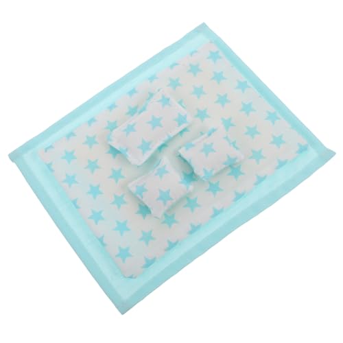 ERINGOGO Mini Bettlaken Decke Kissen Blau Weiche Stoffe Pflegeleicht Schlafzimmer Deko Zubehör für Puppenbett von ERINGOGO