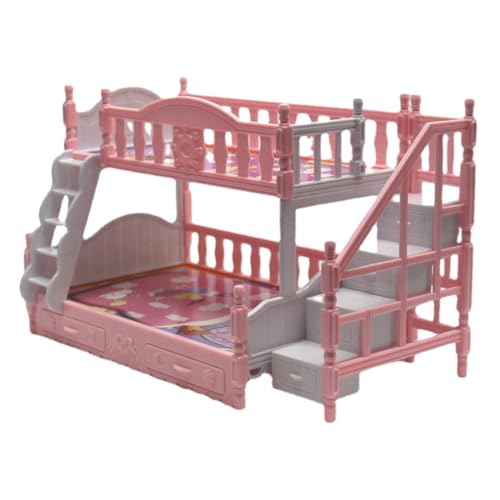 ERINGOGO Mini Doppelstockbett Puppenhaus Zubehör Europäisches Design Rosa für Miniaturmöbel und Puppenhaus Dekoration von ERINGOGO