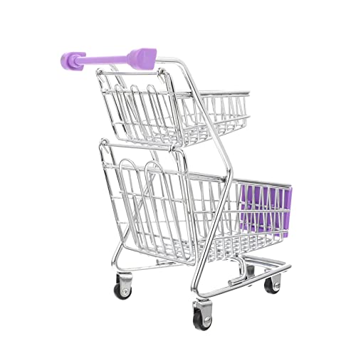 Mini-einkaufswagen Schreibtischspielzeug Einkaufswagen Für Lebensmittel Doppelschichtiges Trolley-Spielzeug Baby Puppenwagen Dicke Gummibänder Lagerung Abs Violett Spurstange von ERINGOGO