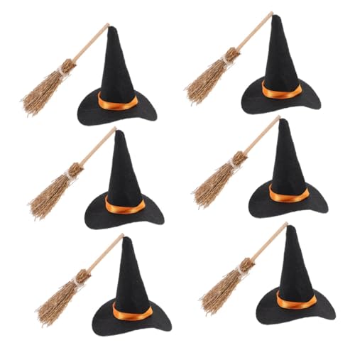 ERINGOGO Mini Hexenhut und Besen Dekorationen Teiliges Halloween DIY Bastelset Kompakte Filz Hexenhüte und Mini Besen für Kleine Räume Wiederverwendbar für Party und Festdeko von ERINGOGO