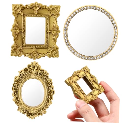 ERINGOGO Mini Klassische Spiegel Für Puppenhaus Dekoration Goldene Quadratische Strass Verzierte Spiegel DIY Miniatur Wohnaccessoires von ERINGOGO
