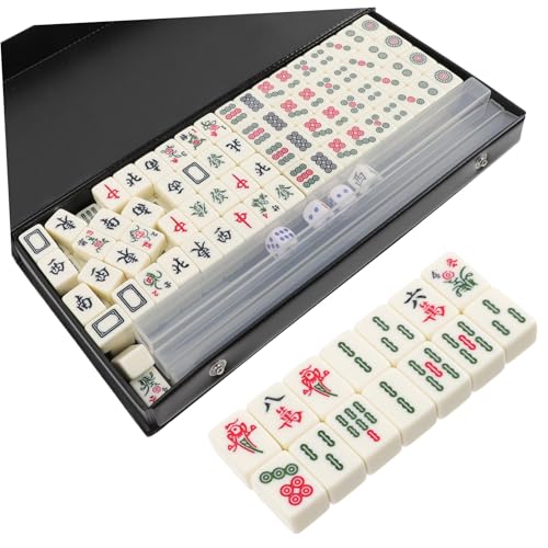ERINGOGO Mini Mahjong Set mit U Förmigem Lineal Tragbares Chinesisches Reise Mahjongspiel aus Solidem Graviertem Material Gelblich Glatte Oberfläche für Party und Outdoor Spielspaß von ERINGOGO