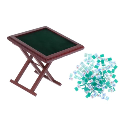 ERINGOGO Mini-Mahjong-Tisch Puppenstubentisch Und Stühle Dekorativer Mini-puppenhaus-ausstellungsständer Puppenstubenstühle Kleine Puppenstubenmöbel Puppenhaus-beistelltisch Hölzern von ERINGOGO