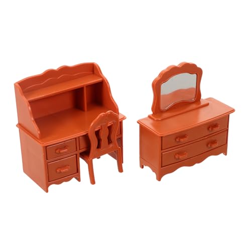 ERINGOGO Mini -Make -up -Tisch Mini-Stuhl-Modell Puppenhaus Schlafzimmer Hausspielzeug Puppenhaus-Miniaturmöbel Schlafzimmermöbelzubehör schminktisch Harz Hellbraun von ERINGOGO