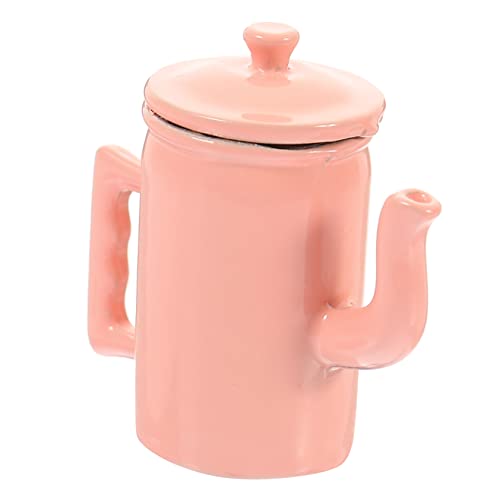 ERINGOGO Mini-Möbelmodell Mini-Kaffeekanne für Puppenhaus Miniatur-Kaffeekanne-Requisite Mini-Kaffeekanne aus Metall mit Deckel Mini-Kaffeekanne-Requisite Legierung Rosa von ERINGOGO