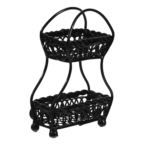 ERINGOGO Mini-Obstkorb Organizer zur Aufbewahrung von Puppenhaus-Miniatur Spielzeugkorb Dekoration Puppenmöbel Zubehör für Puppenhäuser Miniatur-Obstaufbewahrungskorb Metall Black von ERINGOGO