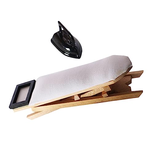 ERINGOGO Mini Puppenhaus Bügeltisch Set Miniatur Bügeleisen und Tisch Detailreiches Sicheres Mini Clothes Iron Toy für Kreative Puppenhaus Dekoration Schwarz Teilig von ERINGOGO